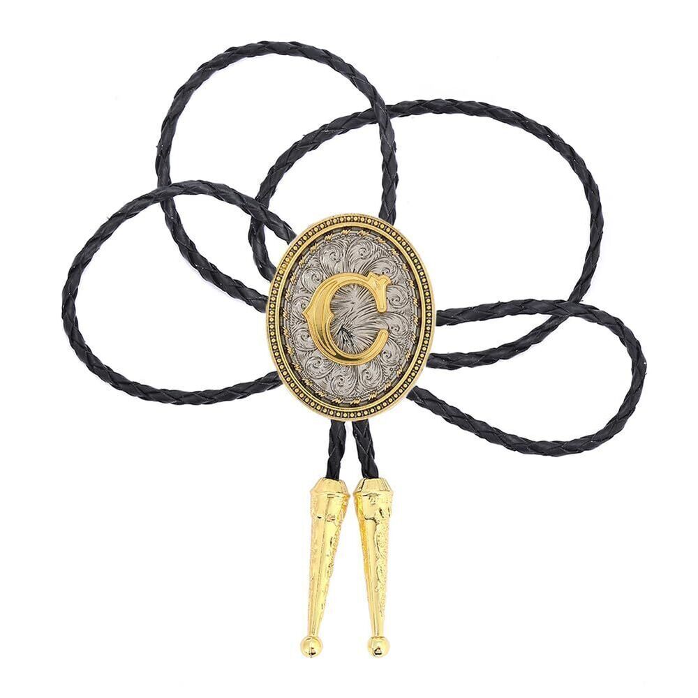 6055 Initial Bolo Tie Leather Cowboy Necktie Letter C Name Bola Accessories